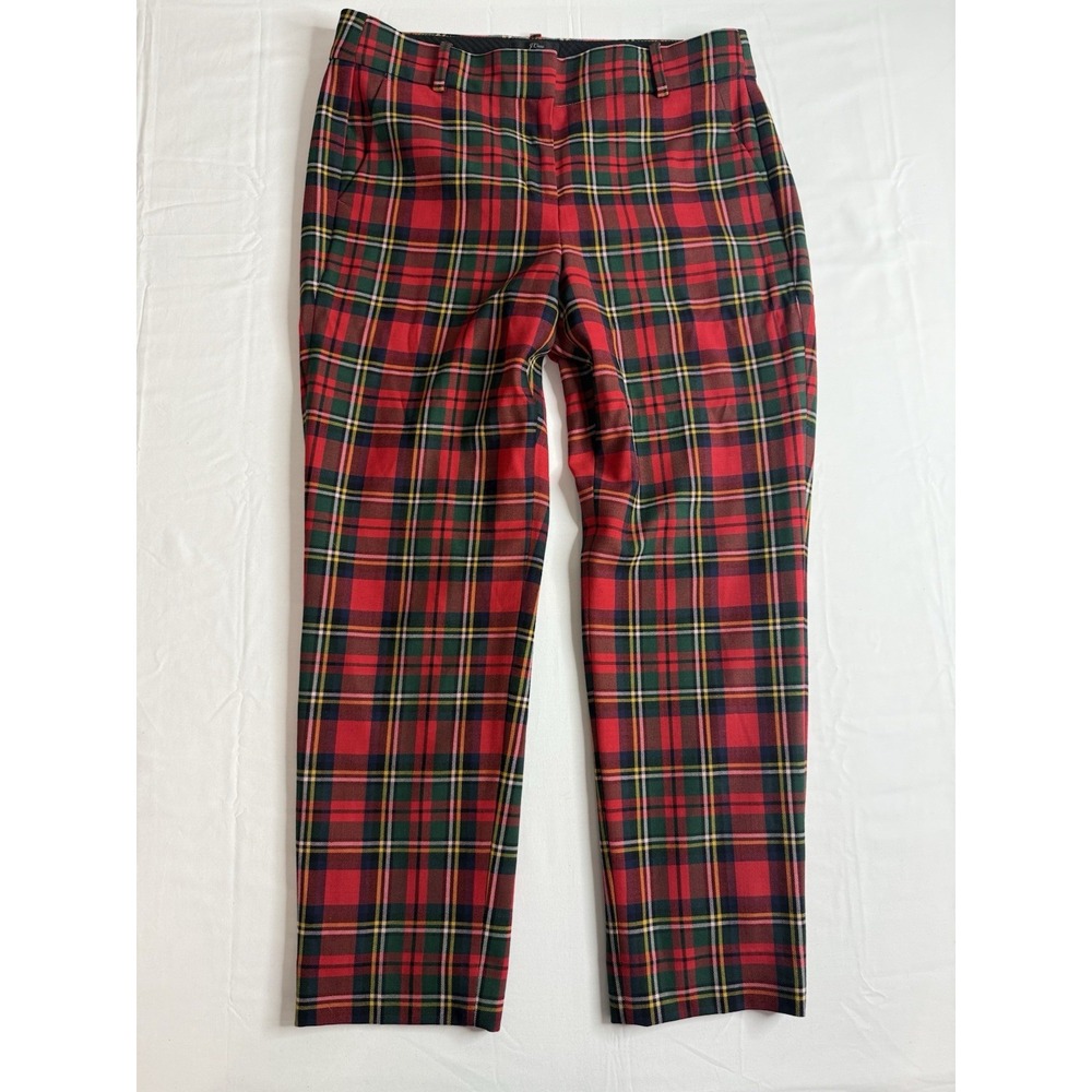 J.Crew Cameron Pants Wool Blend Red Green Tartan Plaid Women's Size 8 Crop Pant